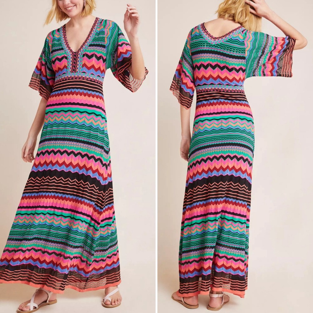 Anthropologie AldoMartins Contrera Knit Maxi Dress XL V Neck Flutter Sleeve NWT